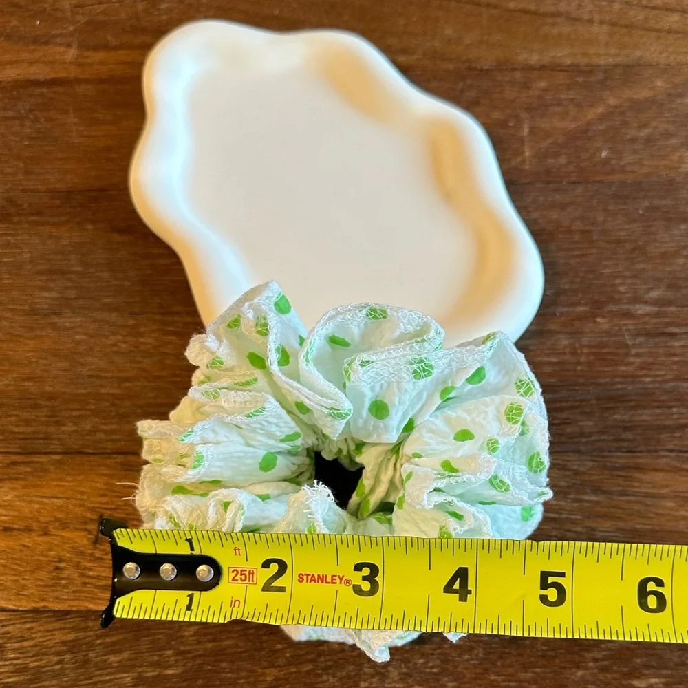 Green Polka Dot Scrunchie Cute Oversized Hair Tie Soft Girl Hair Accessory